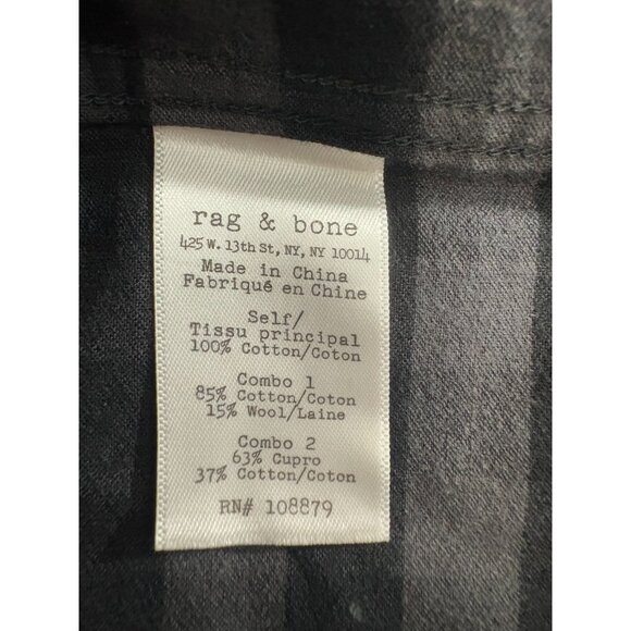 Rag & Bone slim fit plaid 3/4 placket shirt size M color asphalt NWT - Picture 5 of 9